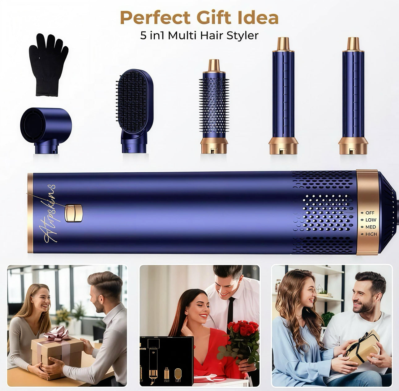 ✨ 5-in-1 Dupe Luxury Heat Styling Brush – Curls, Waves, Smooth & Shine