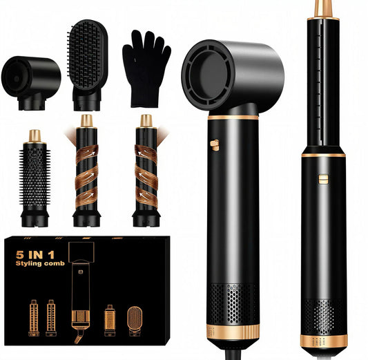 ✨ 5-in-1 Dupe Luxury Heat Styling Brush – Curls, Waves, Smooth & Shine